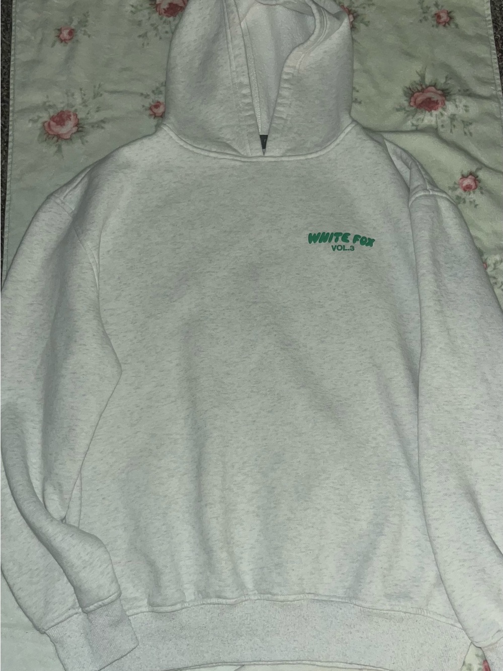 White Fox Boutique Heather Light Gray Hoodie with Green Logo